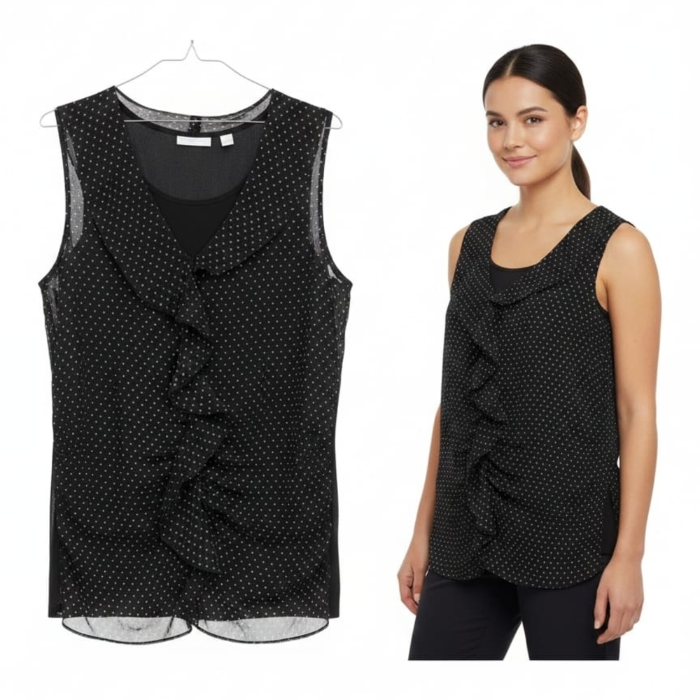 New York & Company Black and White Ruffle Blouse